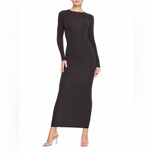 NWT Skims Fits Everybody Crewneck Long-Sleeve Dress in Onyx Size XXS